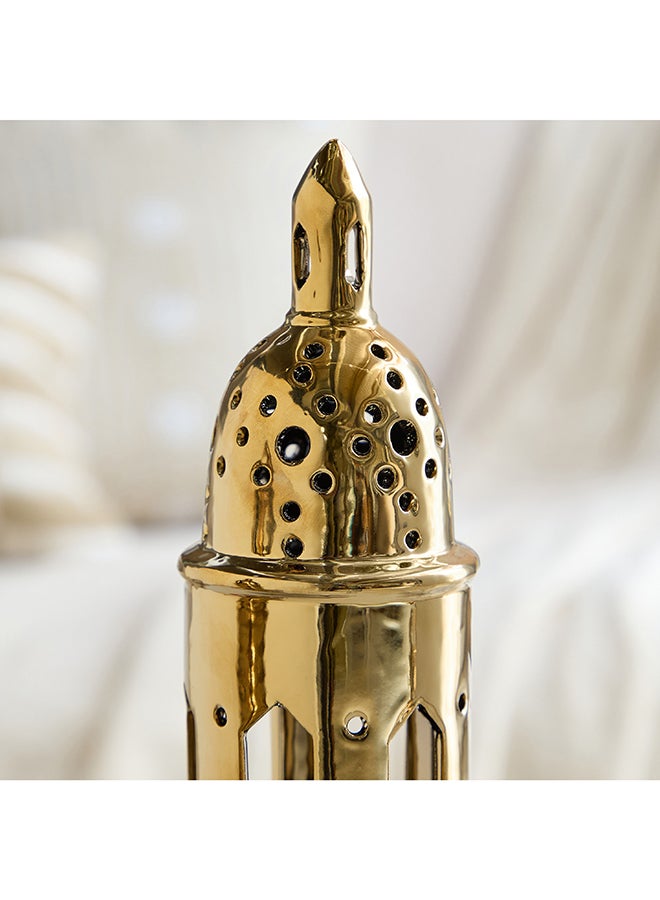 Home Box Ceramic Lantern Accent - Gold Finish - Image 3